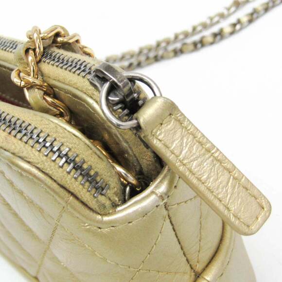 CHANEL Gold Leather Shoulder Bag